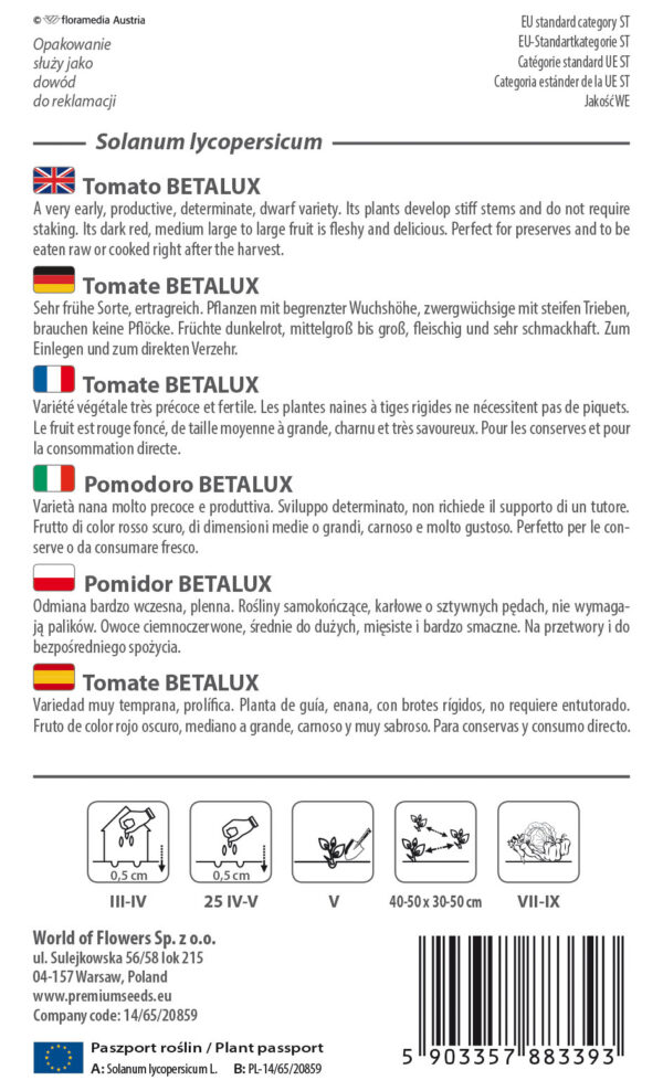 Pomidor gruntowy karłowy Betalux 1g