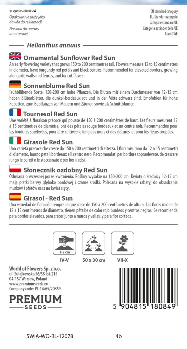 Słonecznik ozdobny Red Sun 2g