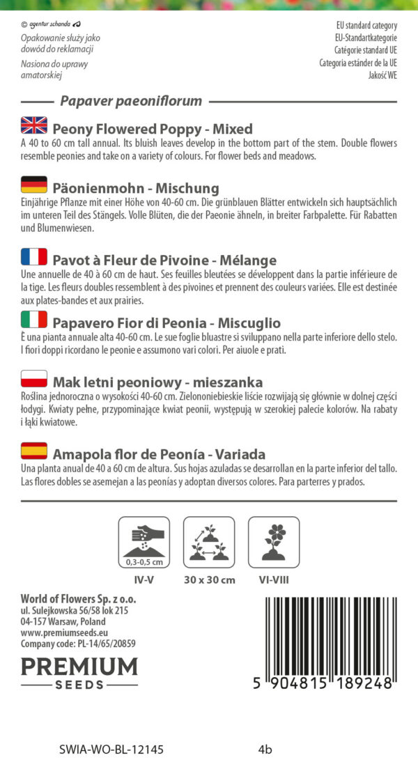 Mak letni peoniowy mieszanka 0,5g