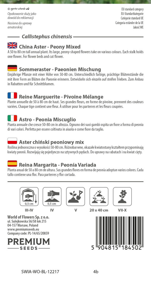 Aster chiński peoniowy mieszanka 1g