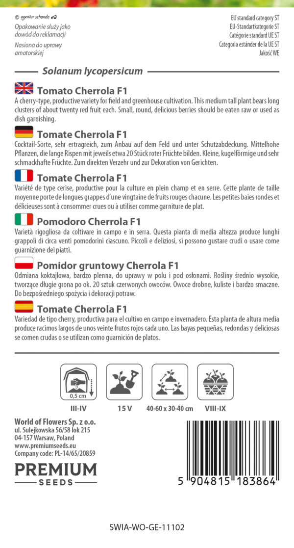 Pomidor Cherrola F1 średnio wysoki typ cherry 0,1g
