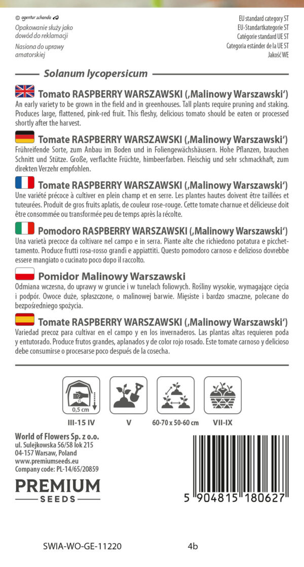 Pomidor Malinowy Warszawski 0,5g