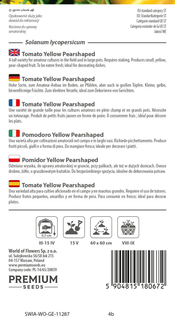 Pomidor Yellow Pearshaped wysoki typ cherry 0,2g