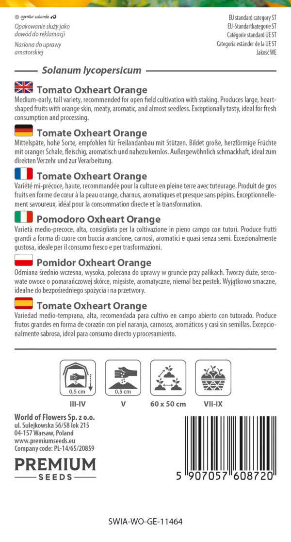 Pomidor Oxheart Orange wysoki 0,2g